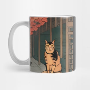 Japanese Cat at a traditional wood house Mug